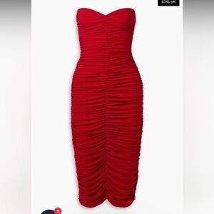 Norma Kamali Strapless Red Ruched Dress (FULL length, not midi shown in picture)
